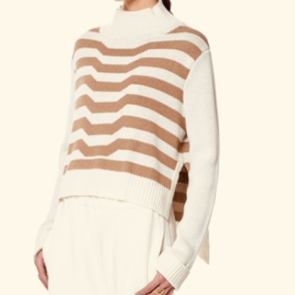 Mara Hoffman ribbed knit Striped Turtleneck Sweater in Tan/Stone. - Picture 1 of 11